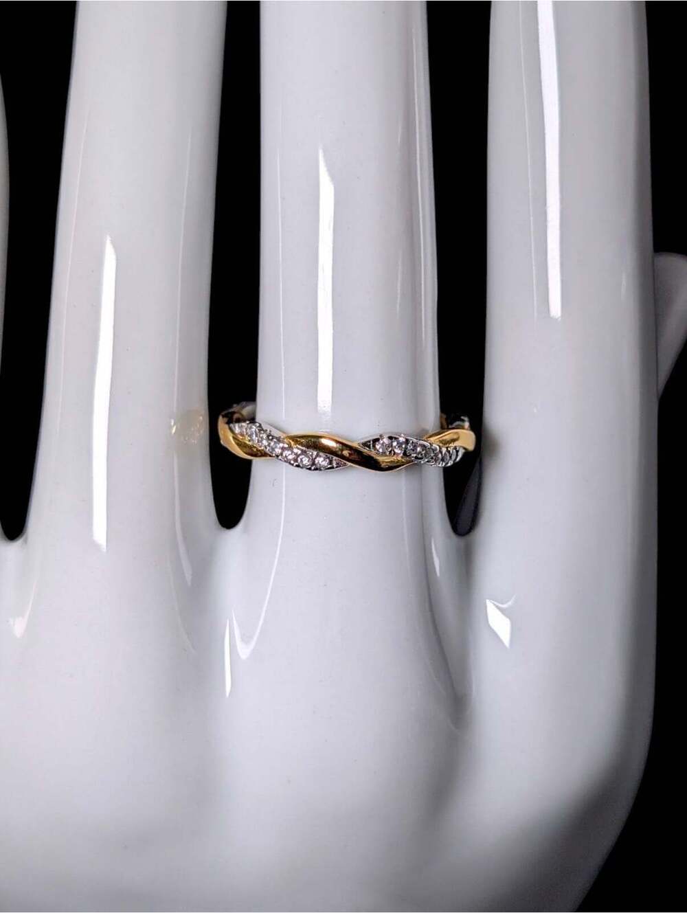 Vintage Twisted Gold and Silver Simulated Diamond Eternity Ring